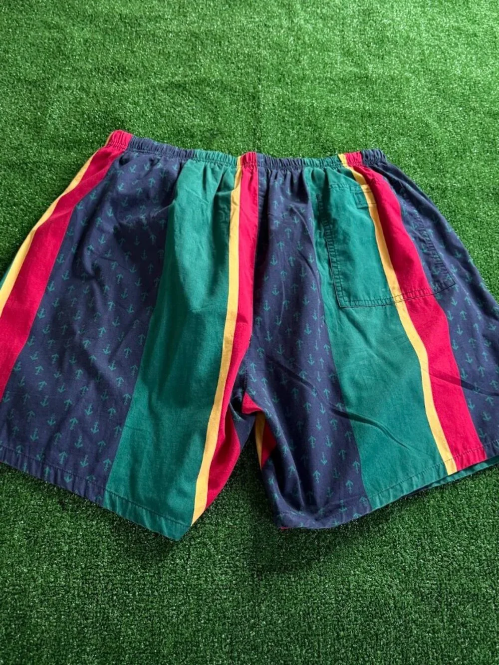 Vintage 90s Nautica Swim Trunks XL Cotton Nautical Anchor Stripe Made in Taiwan